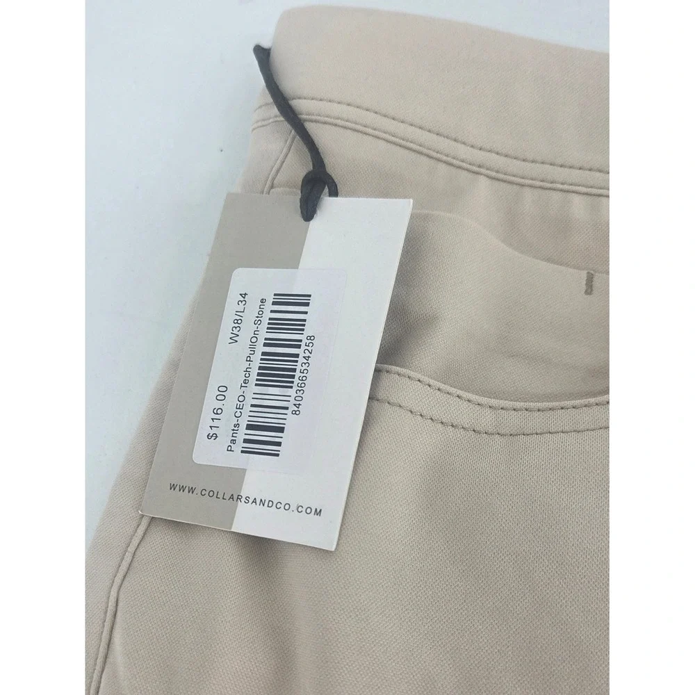 NWT Collars and Co CEO Tech Pull‎ On Pants Stone Size 38x34